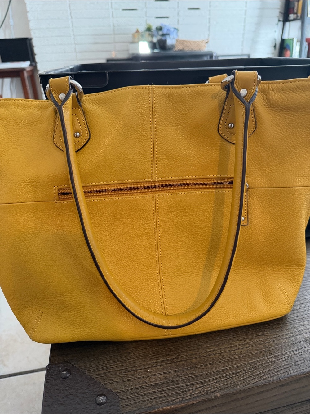 Tignanello Yellow Pebbled Leather Tote